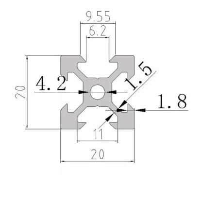 aliuminio profilis 20x20 išmatavimai