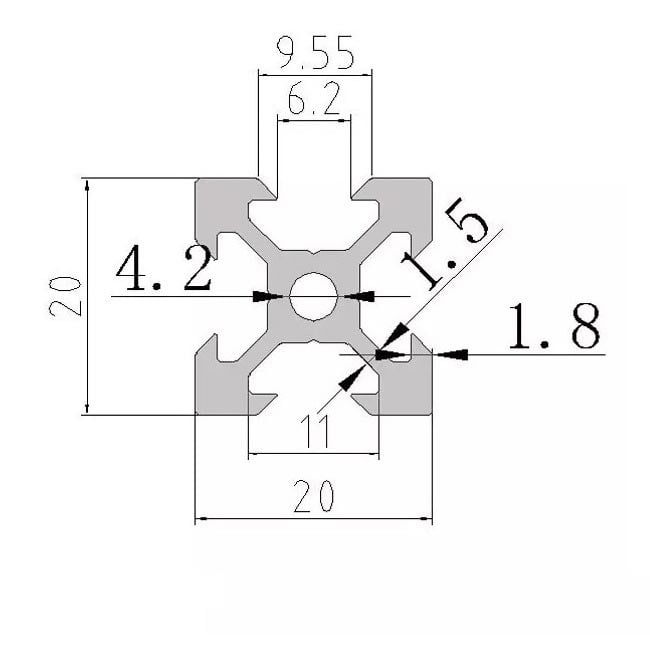 aliuminio profilis 20x20 išmatavimai