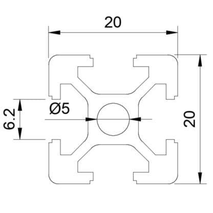 Aliuminio profilis 20x20 T-slot brezinys