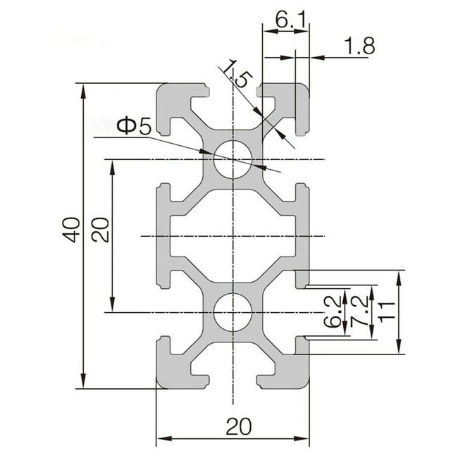 Aliuminio profilis 20x40 T-slot brežinys
