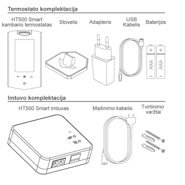 Wifi termostatas Smart 500 komplektacija